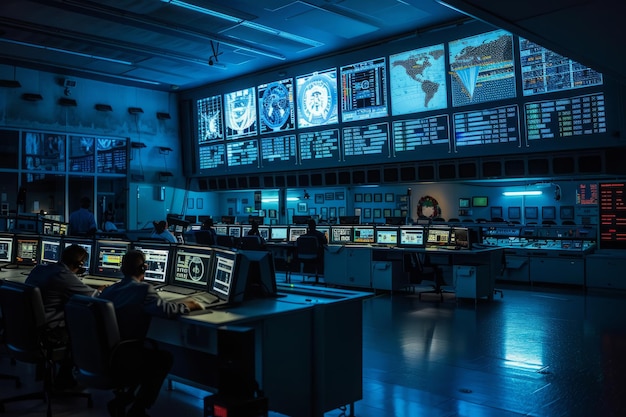 Air Traffic Controllers Navigation System Display at Control Center