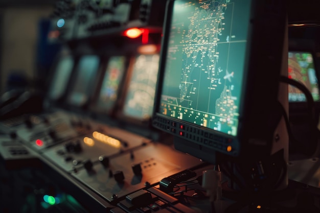 Air Traffic Controllers Navigation System Display at Control Center