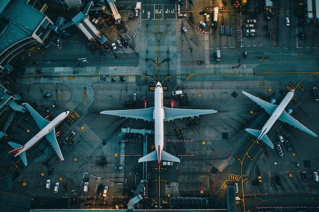 Photo air travel dynamics busy airport aerial