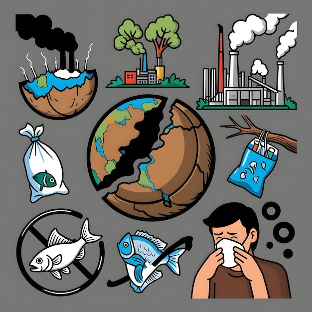 Photo air water and plastic pollution some icons