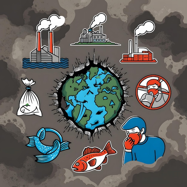 Photo air water and plastic pollution some icons