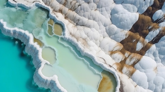 Airborne best see Pamukkale Turkey travertine pools nature patios with blue water AI Generated