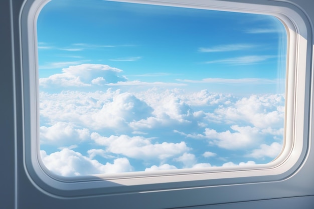 飛行中の雲景色 飛行機の窓の景色 生成的なAI