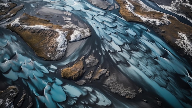 Airborne foto van een IJslandse stream AI gegenereerd