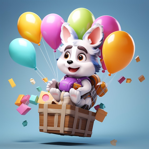 Airborne Paws Een ZBrush-avontuur met een Kawaii Husky en een parachute vol cadeaus