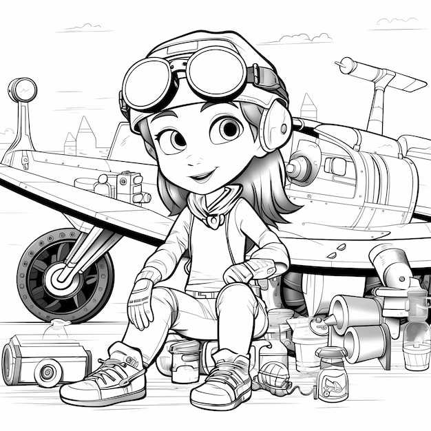 Фото airborne repairs coloring page of девочка pixar в качестве механика самолета