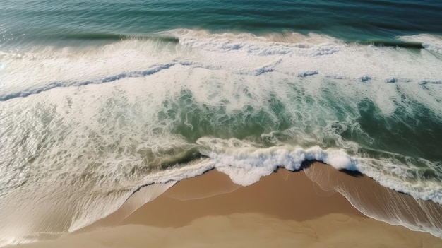 Airborne see of sandy shoreline with waves and clear ocean water AI Generated