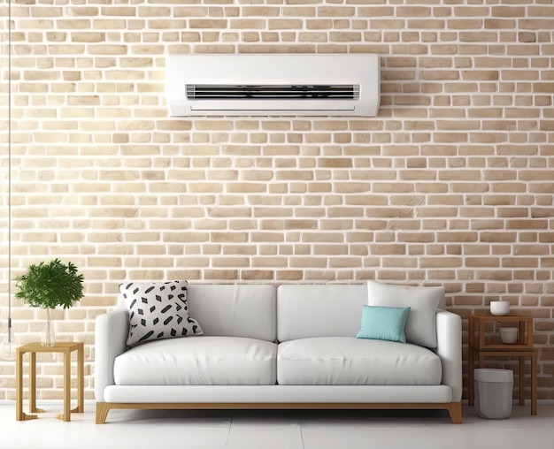 Airco met temperatuurweergave boven bank in woonkamer