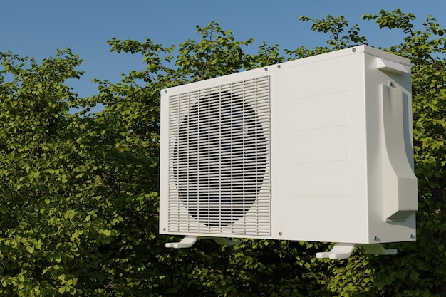 Airconditioner op de achtergrond van bomen 3d