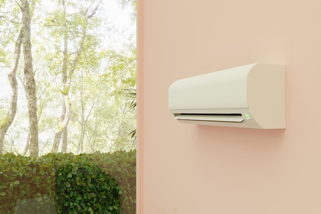 Airconditioner op roze achtergrond en straatmening 3d render