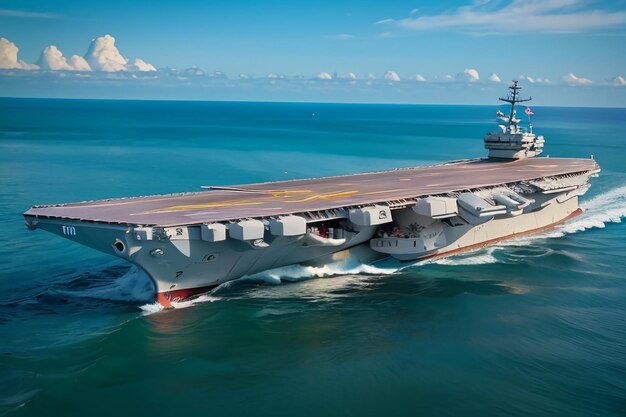 Aircraft carrier largest military battleship sea surface war base navy ship wallpaper background