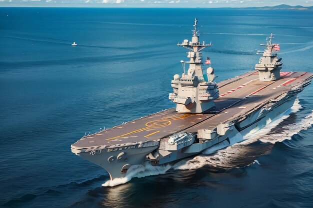 Aircraft carrier largest military battleship sea surface war base navy ship wallpaper background