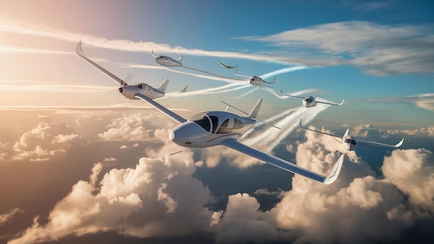 Aircraft climb flight against the cumulus clouds in sky