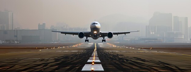 航空機はスムーズかつ優雅に降下し、滑走路に穏やかに着陸します