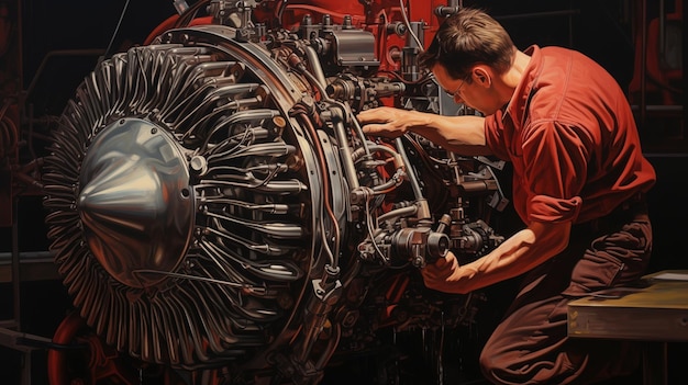 航空機エンジン修理サービス 飛行機エンジンを修理する男性