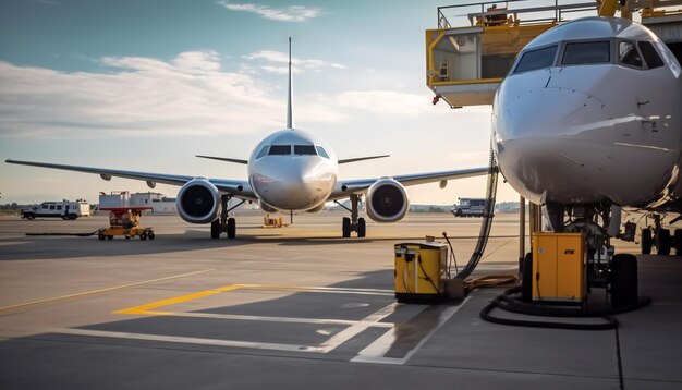 Aircraft fueling up at the airport