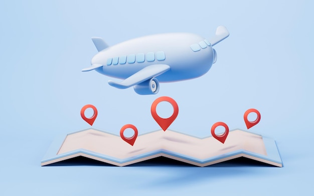 aircraft and map navigating 3d rendering