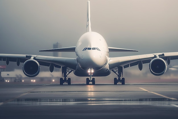 공항 활주로에서 이륙을 준비하는 항공기