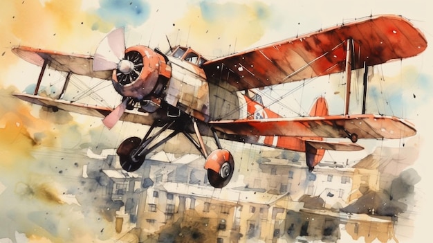 Aircraft sky watercolour flying acrylic painting wallpaper image AI generated art