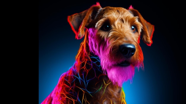 Photo airedale terrier dog animal neon color illustration ai generated pictures