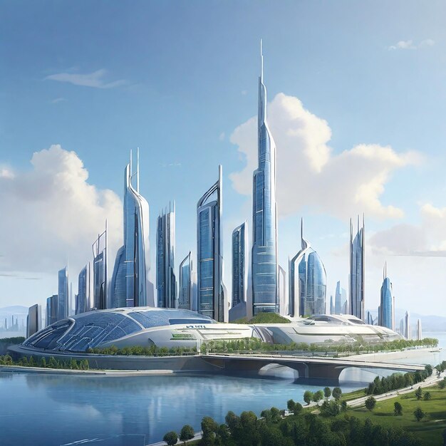 AIRendered Concept for a City Skyline Powered by Renewable Energy (AIRenderedコンセプト) 都市のスカイラインを再生可能エネルギーで動かすためのコンセプト