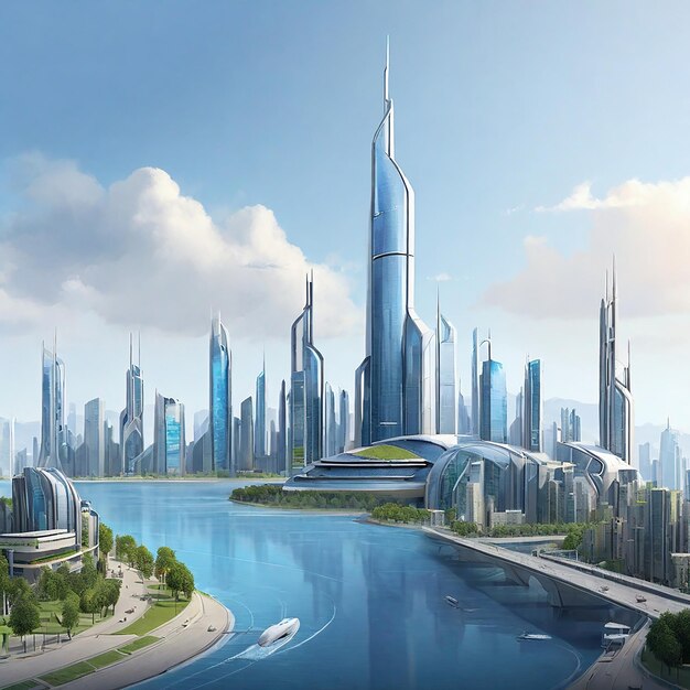 AIRendered Concept for a City Skyline Powered by Renewable Energy (AIRenderedコンセプト) 都市のスカイラインを再生可能エネルギーで動かすためのコンセプト