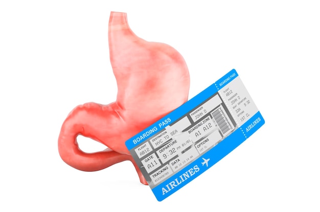 Airline boarding pass ticket with stomach 3D rendering
