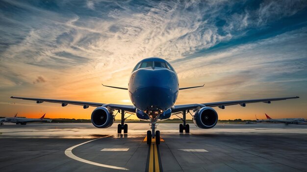 Foto un aereo di linea sulla pista di atterraggio