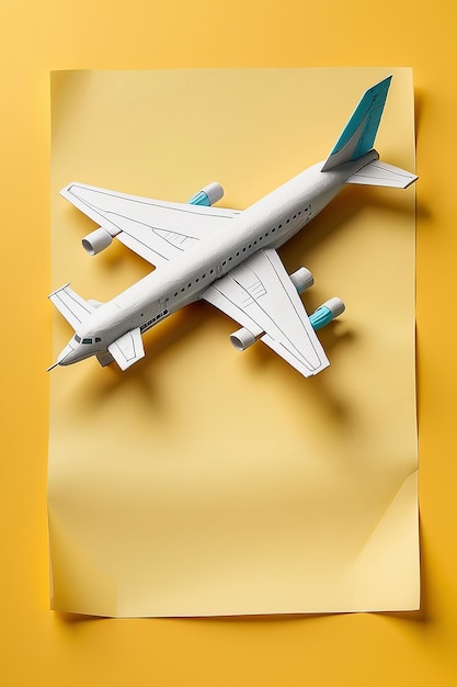 Airplan toy on yellow paper background