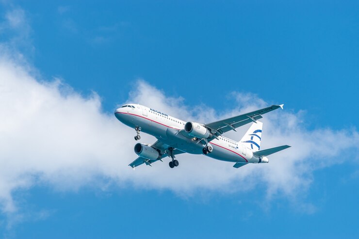 Photo airplane aegean airlines on blue sky