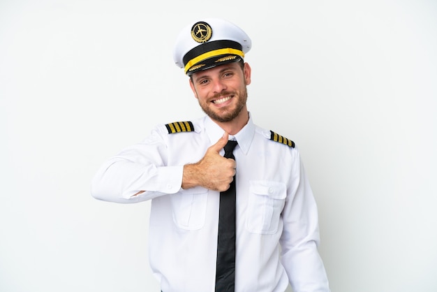 Airplane Brazilian pilot isolated on white background giving a thumbs up gesture