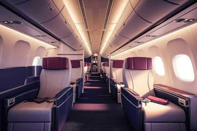 Airplane cabin business class interior