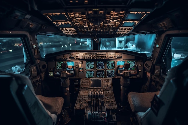 Airplane cabin at night AI Generated