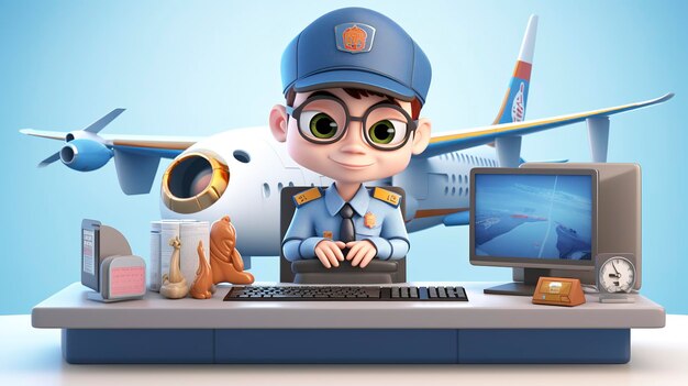 Photo airplane checkin desk with 3d characters