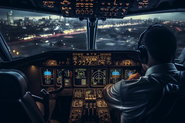 Airplane cockpit with pilots preparing for takeoff