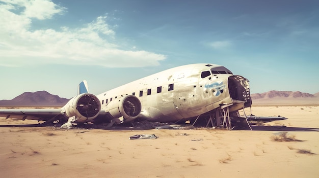 Airplane crash and broke in the desert