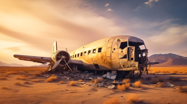 Airplane crash and broke in the desert