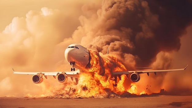 Airplane crash and burn at the airport