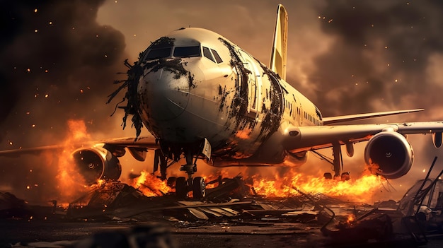 Photo airplane crash and burn at the airport