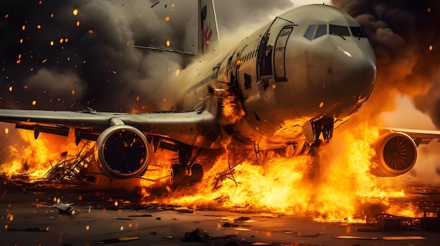 Airplane crash and burn at the airport