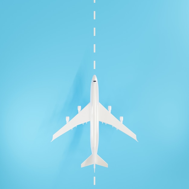 Airplane during landing or taking off over ground on runway from the airport 3d rendering