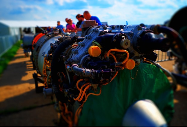 Airplane engine in detail bokeh background