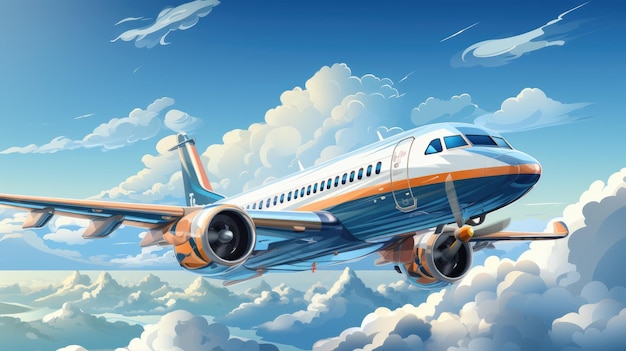 飛行中の飛行機 雲の上の高高度を飛行する旅客機