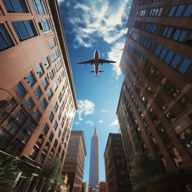 Photo an airplane flying over a city