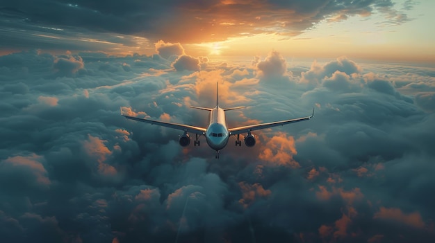 Airplane Flying Above Clouds in the Sky