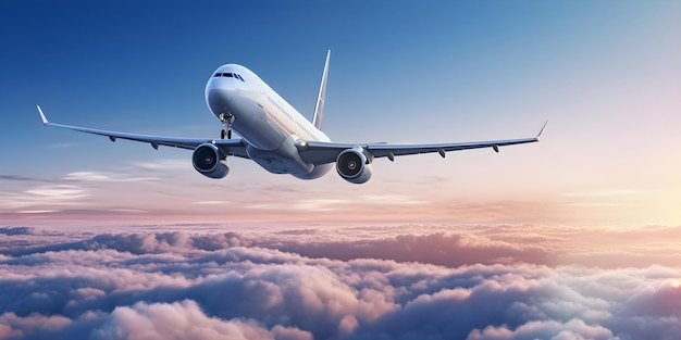 Photo an airplane flying above clouds