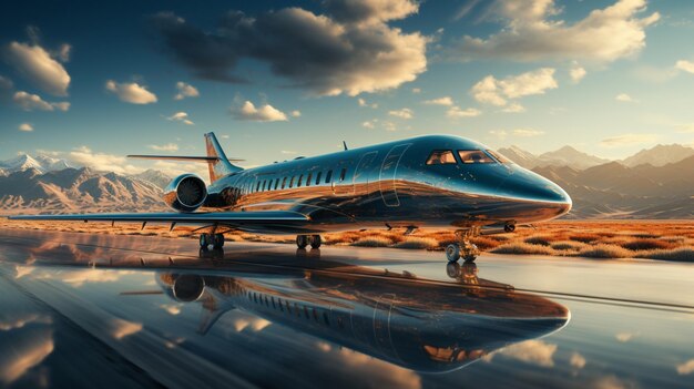 Airplane flying luxury business travel at high speed road