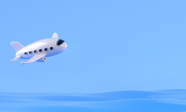 airplane flying over the ocean with copy space