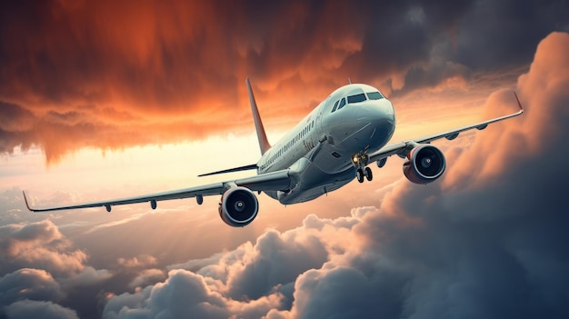 airplane flying on the sky cloud storm