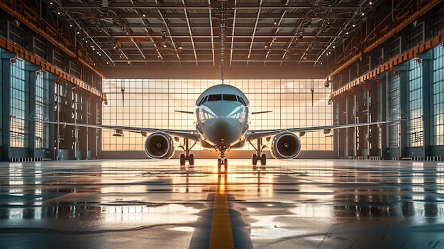 an airplane in a hangar